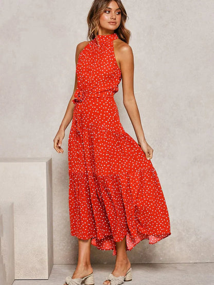 Dames zomerjurk met stippenprint Halter Slim Fit - Emma