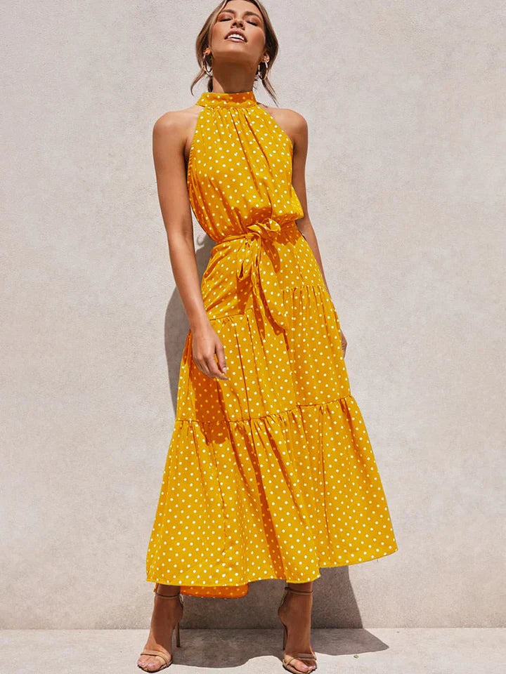 Dames zomerjurk met stippenprint Halter Slim Fit - Emma
