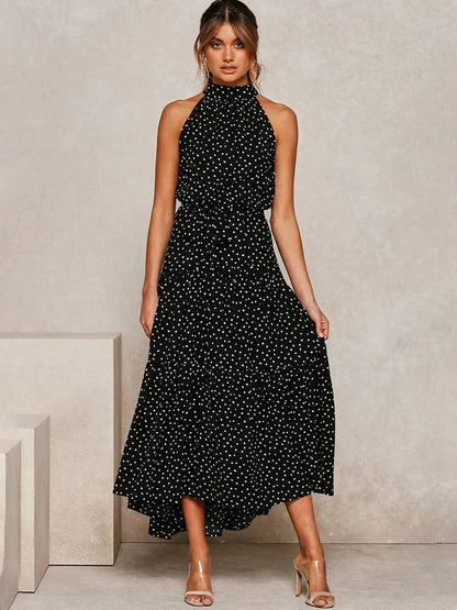 Dames zomerjurk met stippenprint Halter Slim Fit - Emma