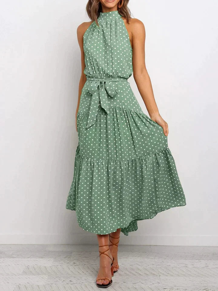 Dames Zomerjurk Stippenprint Halterneck Jurk Slank - StudioMarella