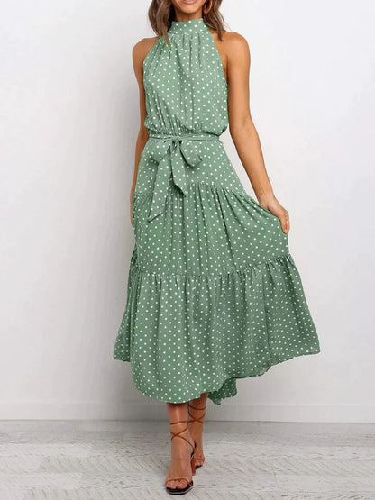 Dames Zomerjurk Stippenprint Halterneck Jurk Slank - StudioMarella