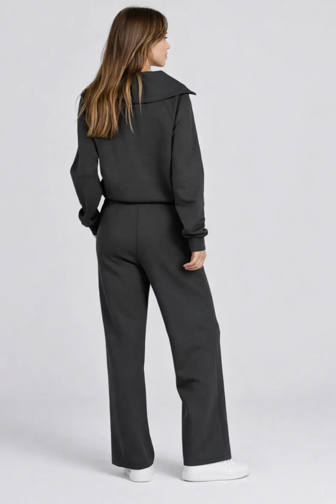 Dames Trainingspak - Comfortabele Half-Zip Sweater en Wijde Broek