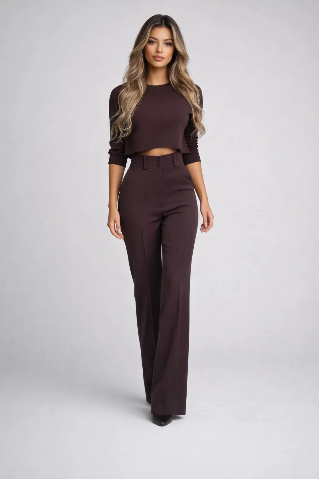 Dames Set - Crop Top met Wijde Hoge Taille Broek Comfortabel