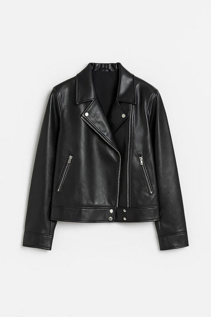Dames Jas Oversized Biker Leren Jas Asymmetrische Rits Stoer