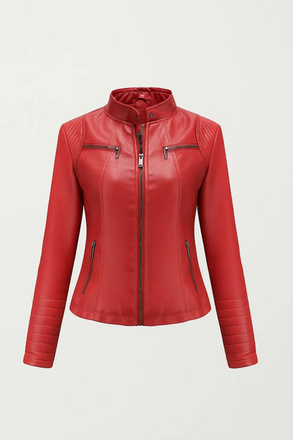 Dames Bikerjas Getailleerd Met Opstaande Kraag Casual Stijl - StudioMarella