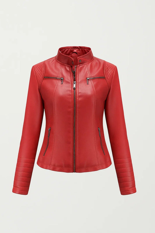 Dames Bikerjas Getailleerd Met Opstaande Kraag Casual Stijl - StudioMarella