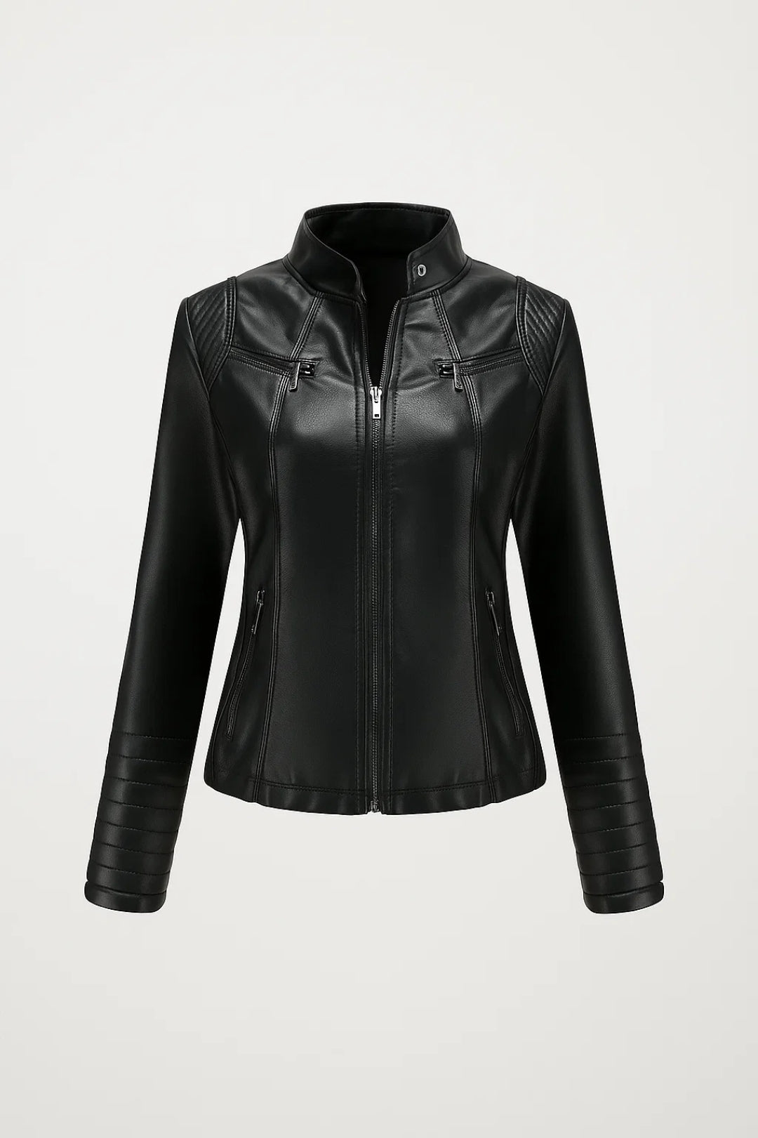 Dames Bikerjas Getailleerd Met Opstaande Kraag Casual Stijl