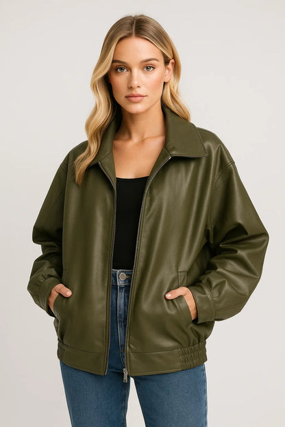 Dames Bomberjack Oversized met Rits en Reverskraag - StudioMarella