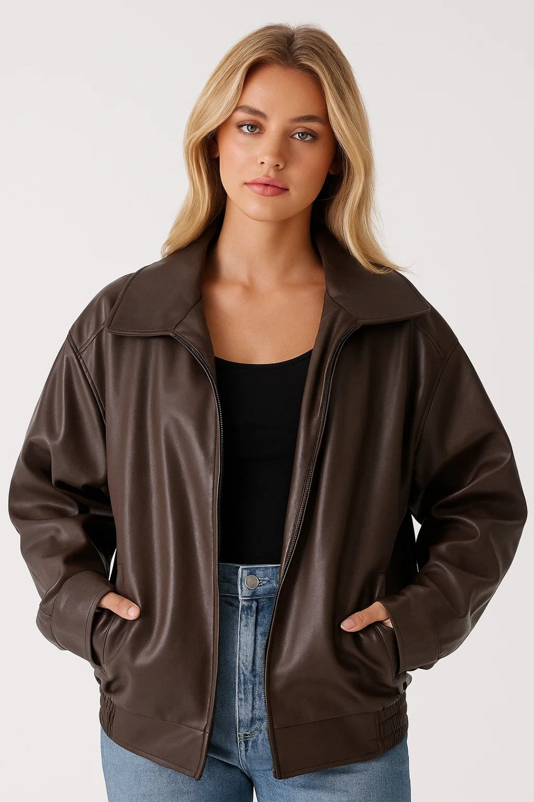Dames Bomberjack Oversized met Rits en Reverskraag