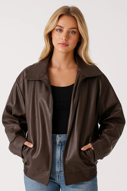 Dames Bomberjack Oversized met Rits en Reverskraag