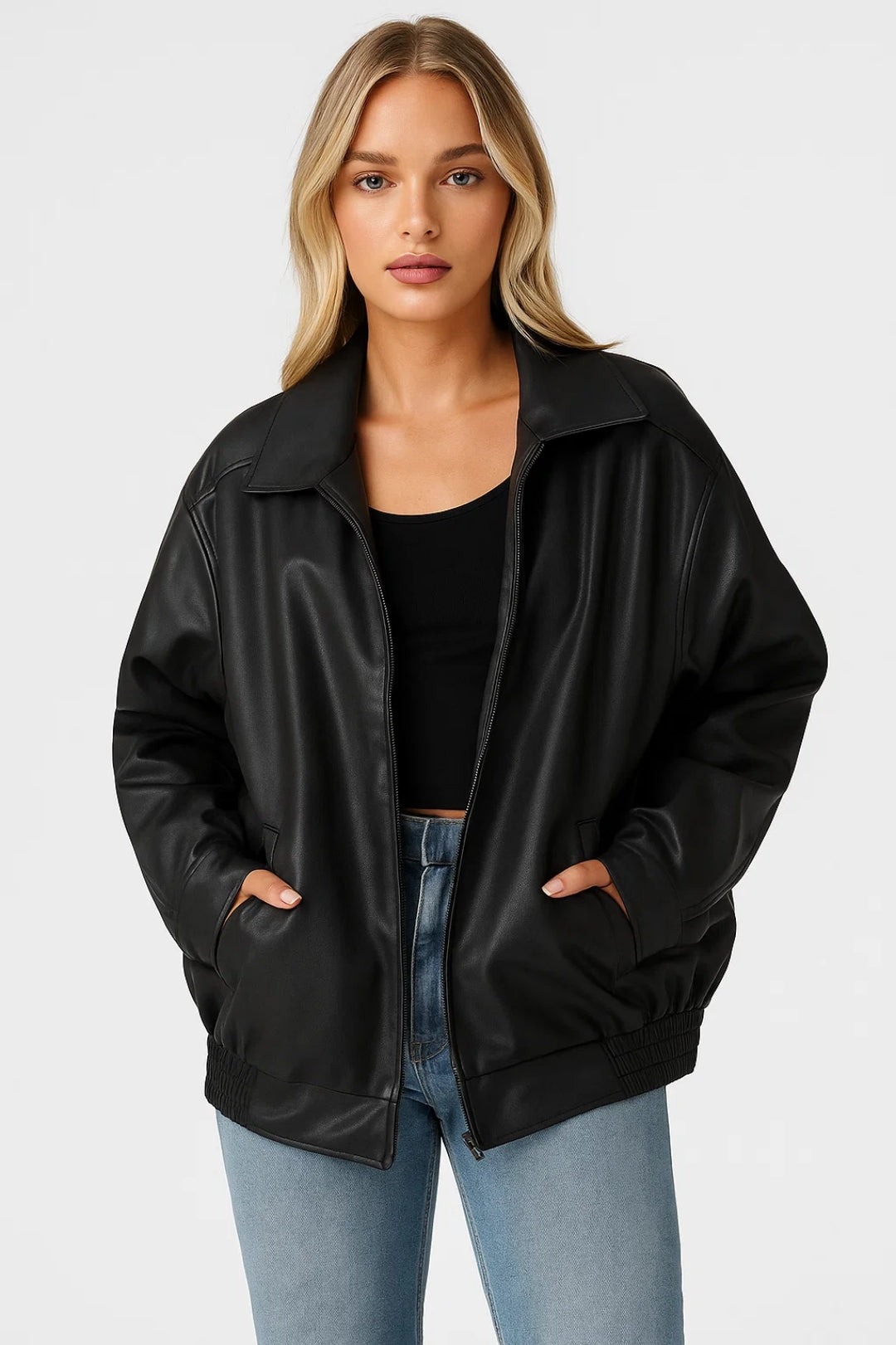 Dames Bomberjack Oversized met Rits en Reverskraag