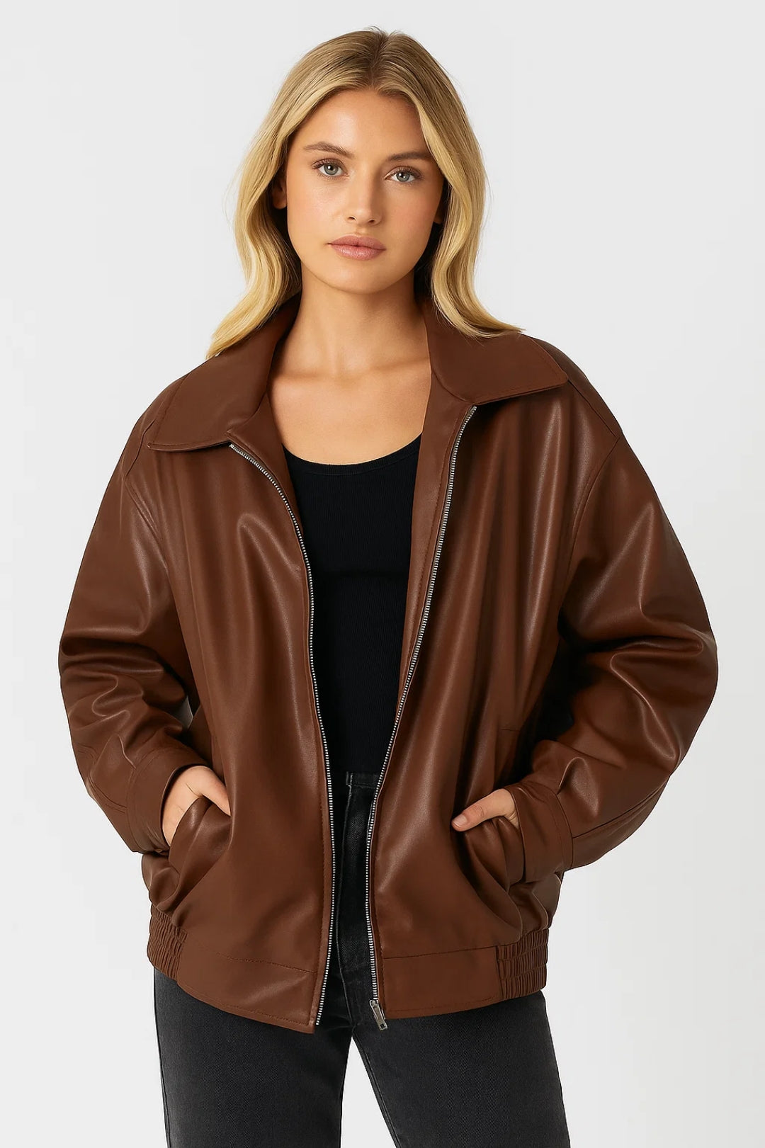 Dames Bomberjack Oversized met Rits en Reverskraag