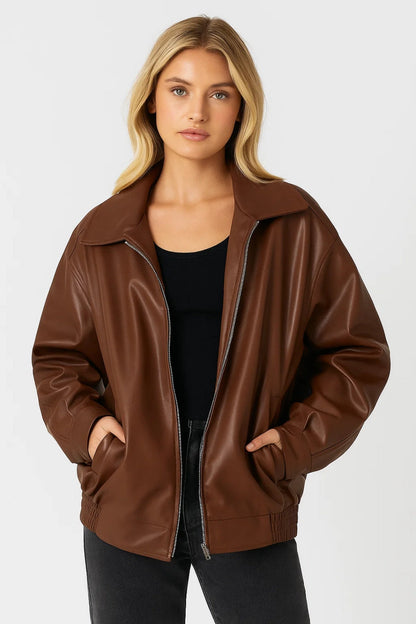 Dames Bomberjack Oversized met Rits en Reverskraag