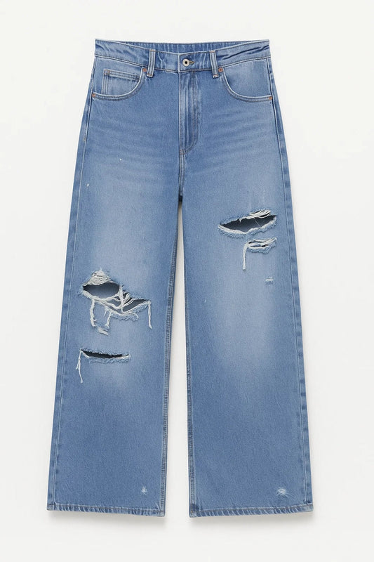 Dames Jeans Wijd Met Scheuren Casual Streetwear - StudioMarella