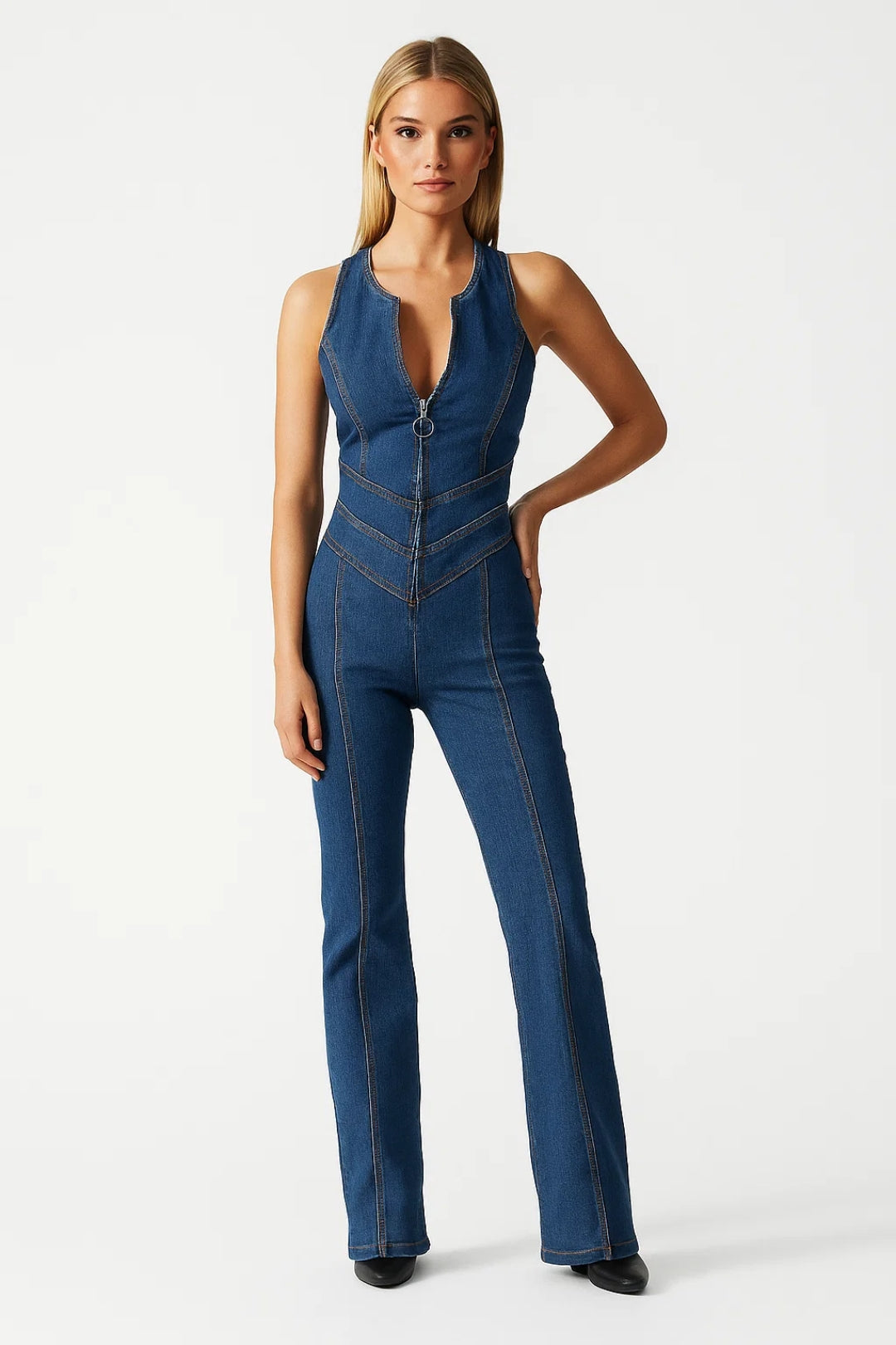 Dames Jumpsuit Mouwloos Rits Flared Pijpen Casual - StudioMarella