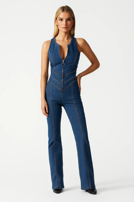 Dames Jumpsuit Mouwloos Rits Flared Pijpen Casual - StudioMarella