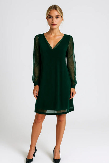Dames Jurk Mini met V-hals en Lange Mouwen Elegant