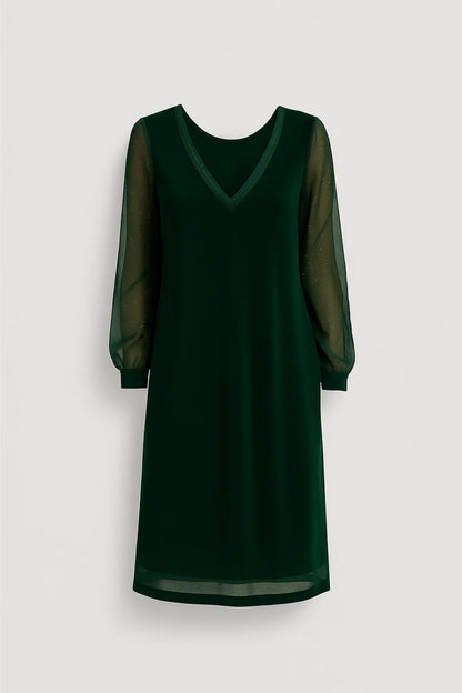 Dames Jurk Mini met V-hals en Lange Mouwen Elegant - StudioMarella