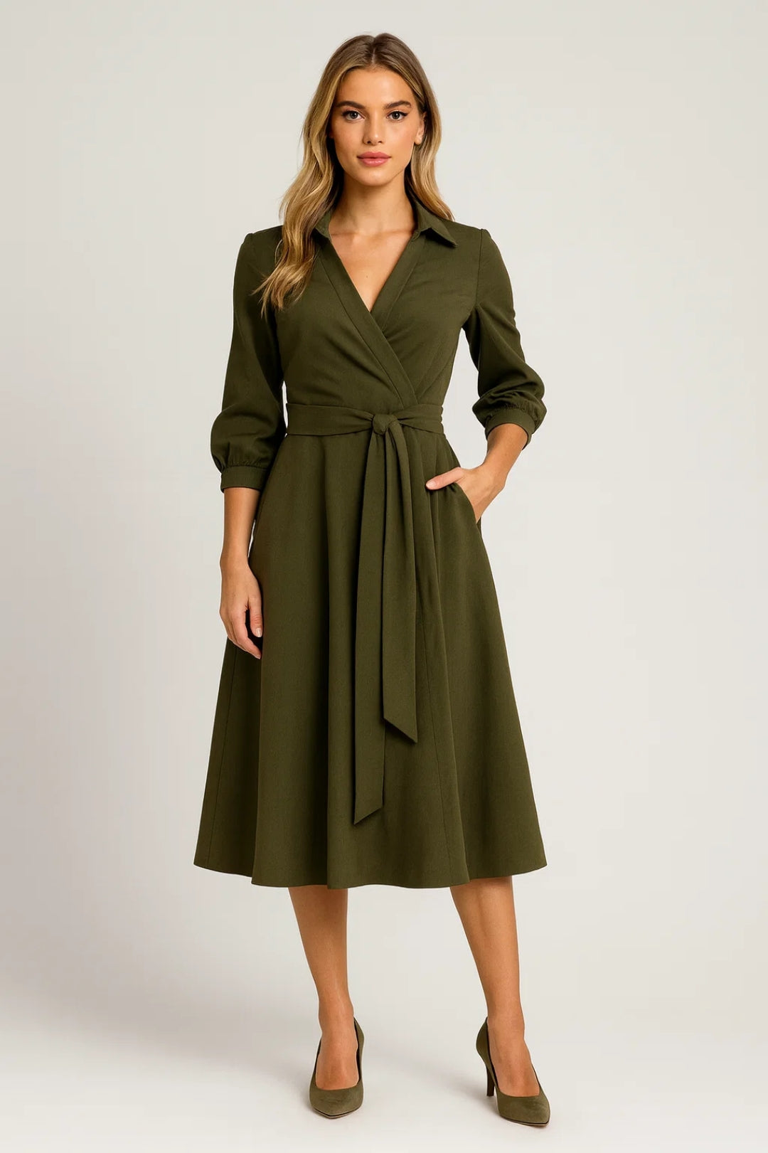 Midi Jurk voor Dames met Ceintuur en Wrap Model Elegant