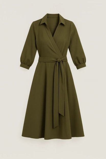 Midi Jurk voor Dames met Ceintuur en Wrap Model Elegant - StudioMarella