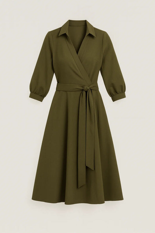 Midi Jurk voor Dames met Ceintuur en Wrap Model Elegant - StudioMarella