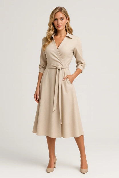 Midi Jurk voor Dames met Ceintuur en Wrap Model Elegant