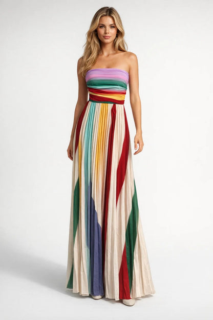Strapless Zomerjurk voor Dames met Kleurrijke Strepen
