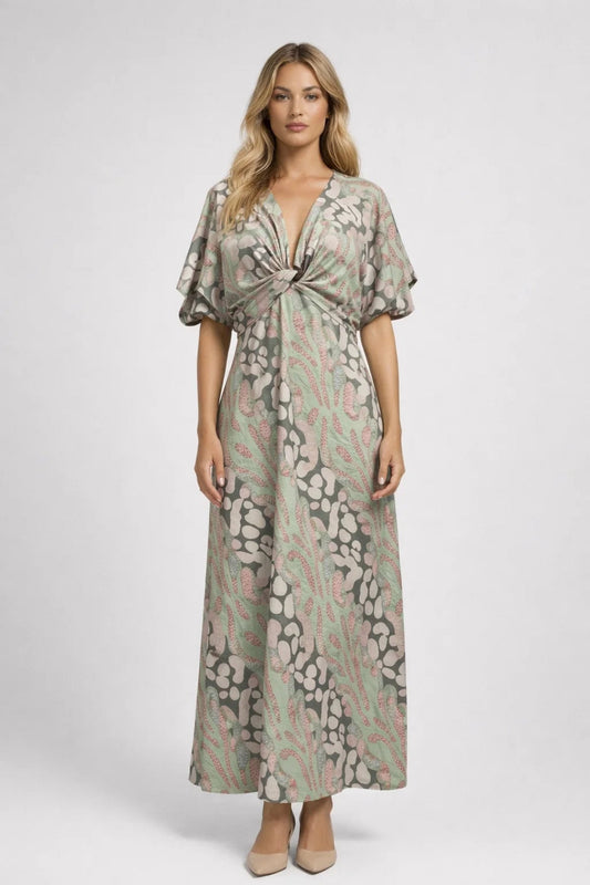 Dames Zomerjurk Maxi - V-hals met Knoopdetails Zomerse Bloemenprint - StudioMarella