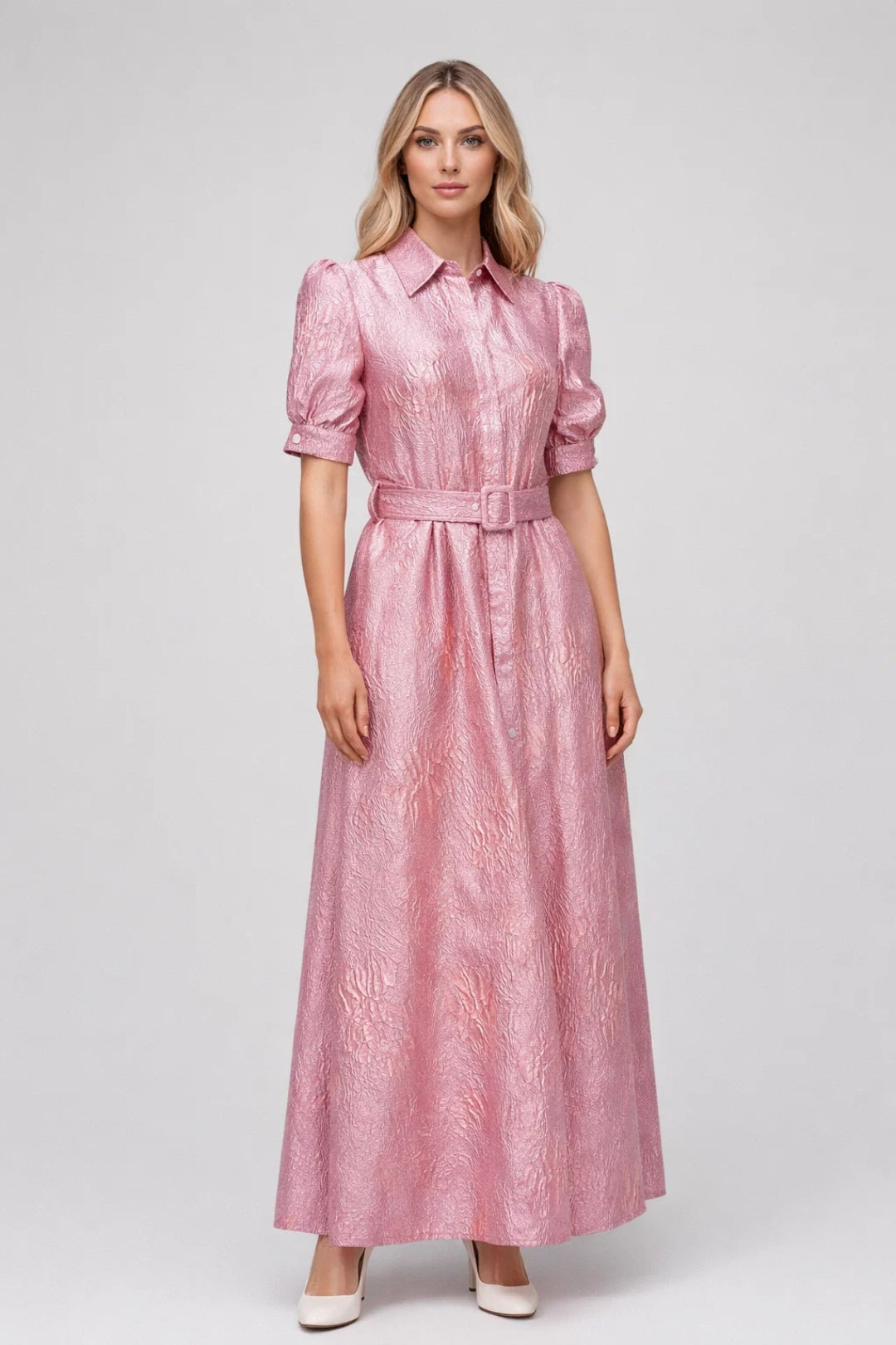 Dames Maxi Jurk Korte Mouwen met Ceintuur Elegant - StudioMarella