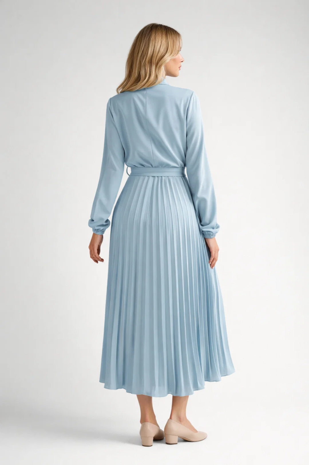 Midi Jurk voor Dames met Geplooide Rok en Hoge Hals