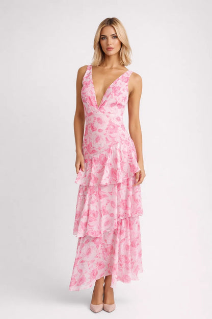 Vrouwelijke Zomerjurk Dames met Bloemenprint en Diepe V-hals - StudioMarella