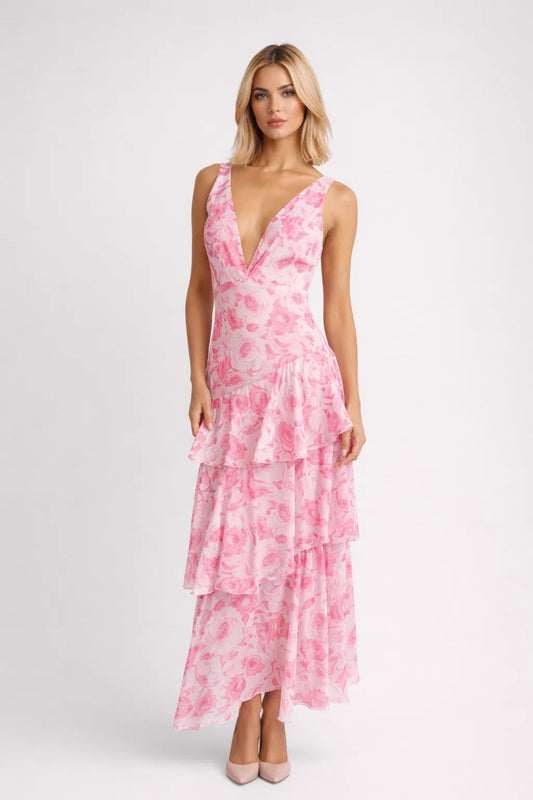 Vrouwelijke Zomerjurk Dames met Bloemenprint en Diepe V-hals - StudioMarella