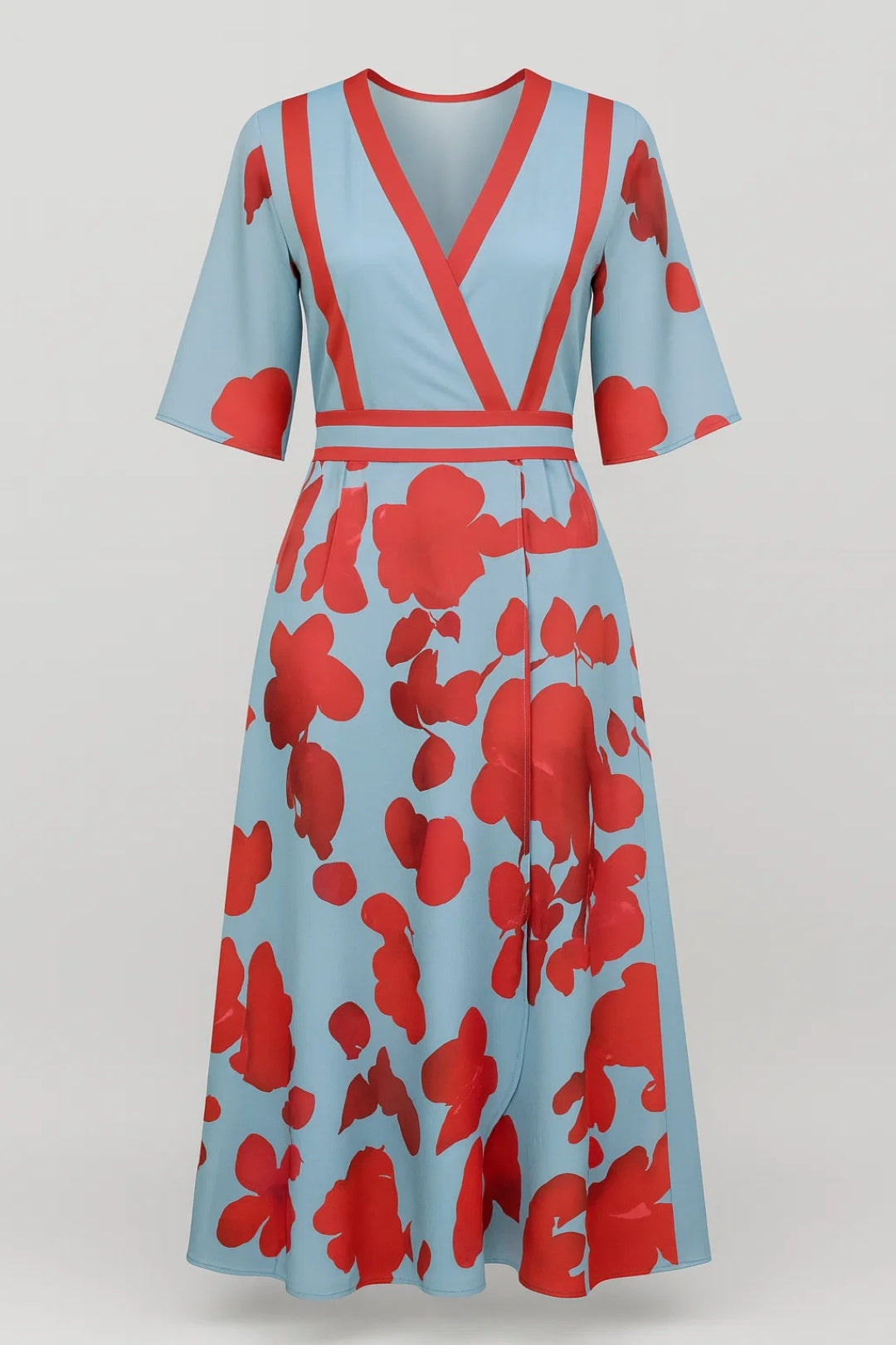 Midi Jurk Dames Zomer Bloemenprint Korte Mouwen V-hals - StudioMarella