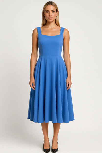 Mouwloze Midi Jurk Dames Chique Vierkant Hals Wijde Rok