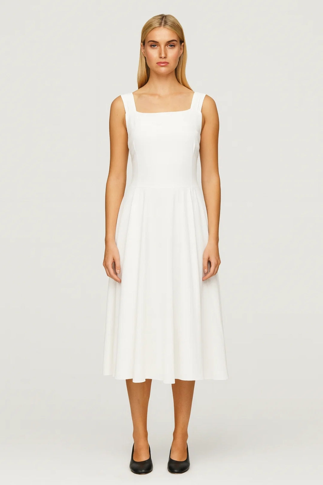 Mouwloze Midi Jurk Dames Chique Vierkant Hals Wijde Rok