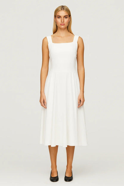Mouwloze Midi Jurk Dames Chique Vierkant Hals Wijde Rok