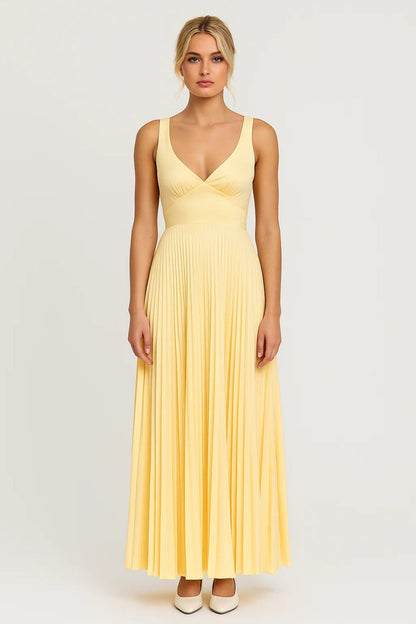 Elegante Maxi Jurk Dames met V-hals en Geplooide Rok - StudioMarella