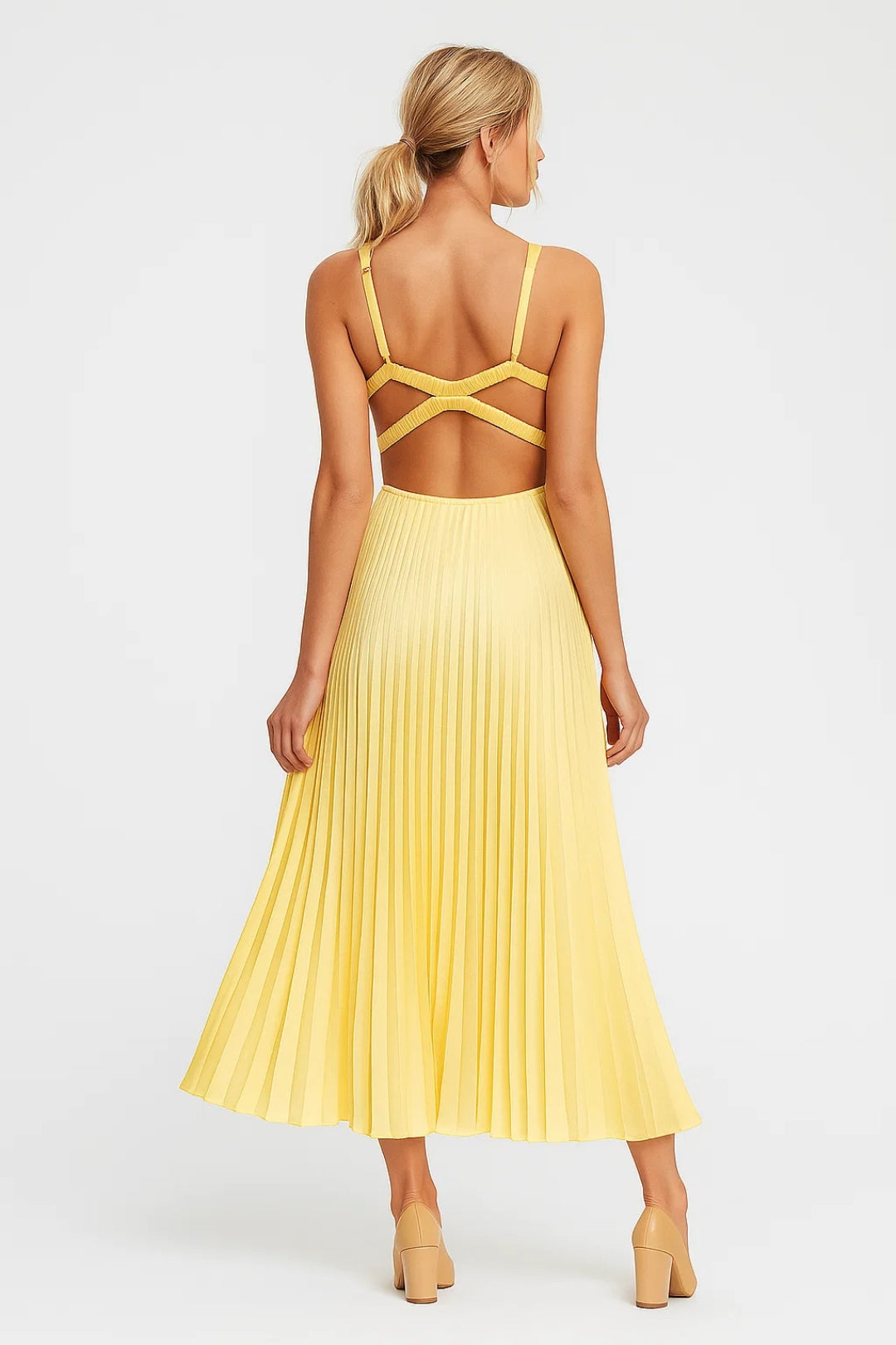 Elegante Maxi Jurk Dames met V-hals en Geplooide Rok