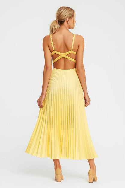 Elegante Maxi Jurk Dames met V-hals en Geplooide Rok