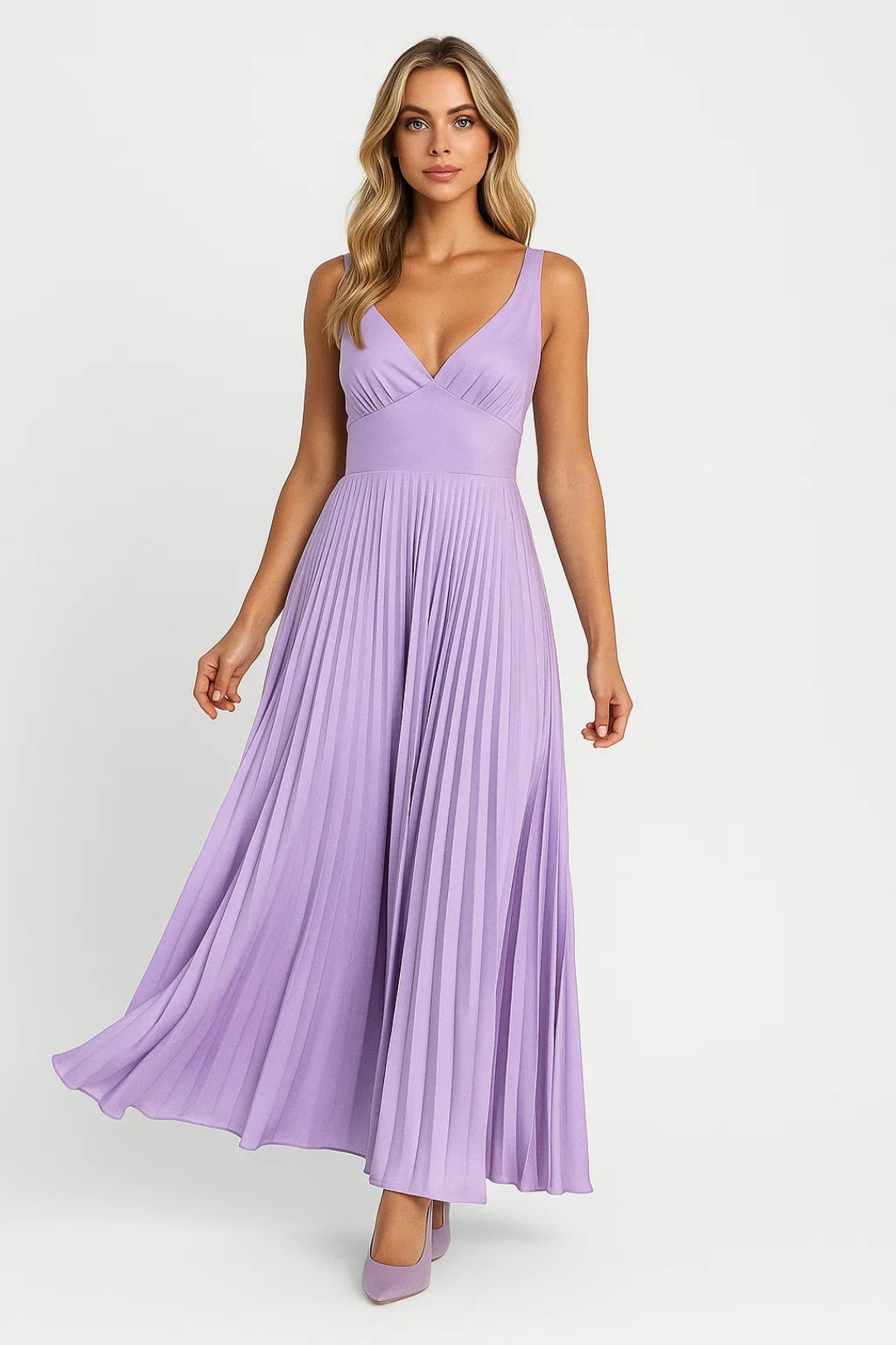 Elegante Maxi Jurk Dames met V-hals en Geplooide Rok
