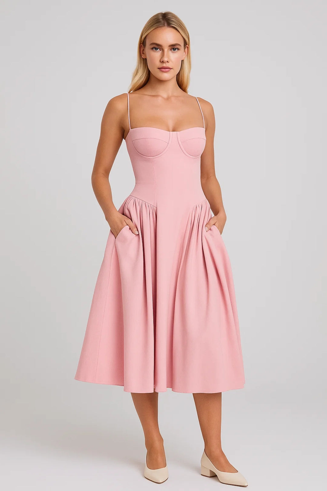 Midi Jurk voor Dames met Wijde Rok en Corset - StudioMarella