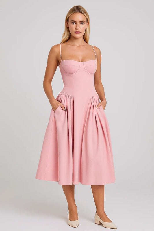 Midi Jurk voor Dames met Wijde Rok en Corset - StudioMarella