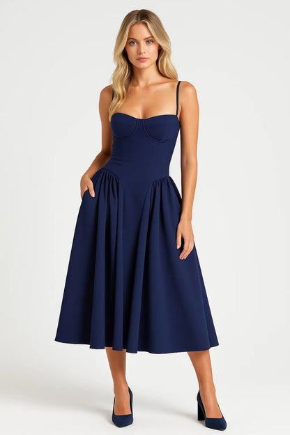 Midi Jurk voor Dames met Wijde Rok en Corset