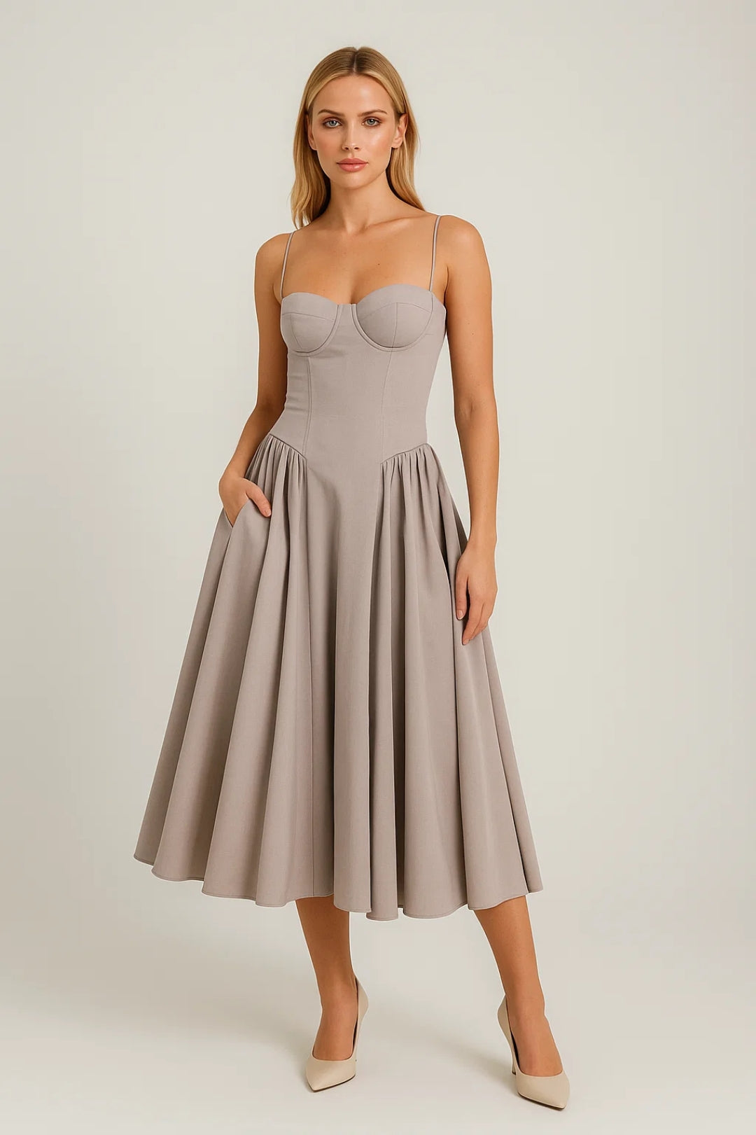 Midi Jurk voor Dames met Wijde Rok en Corset