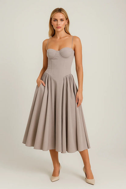 Midi Jurk voor Dames met Wijde Rok en Corset
