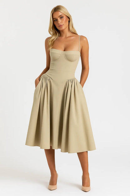 Midi Jurk voor Dames met Wijde Rok en Corset