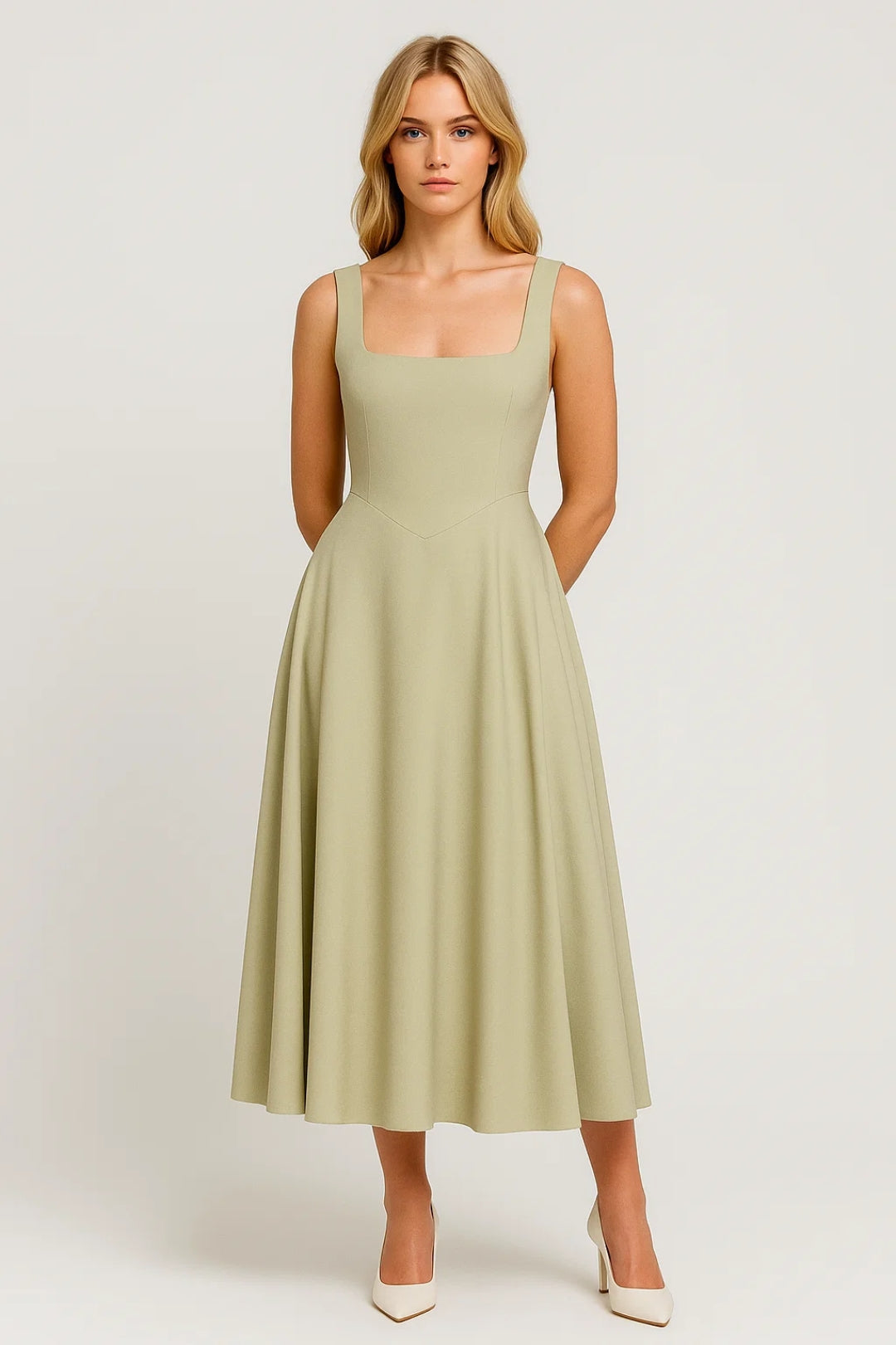 Mouwloze A-lijn Midi Jurk voor Dames Elegante Zomerjurk