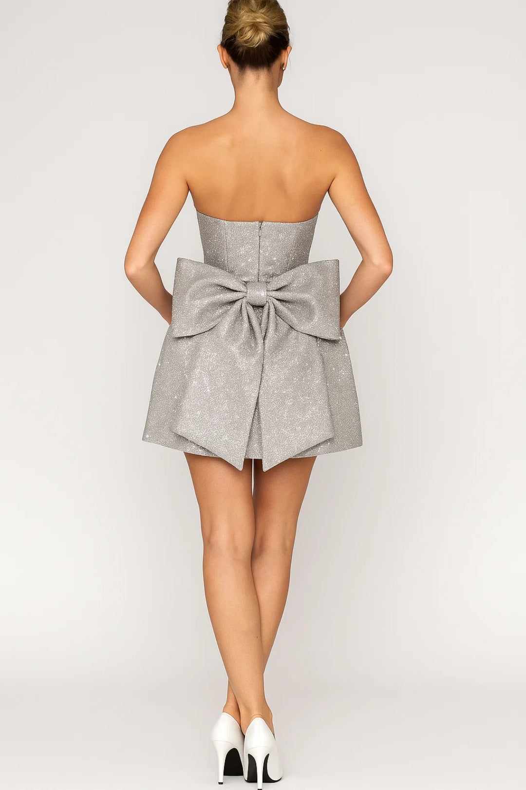 Strapless Mini Jurk Dames met Strikdetail Chique