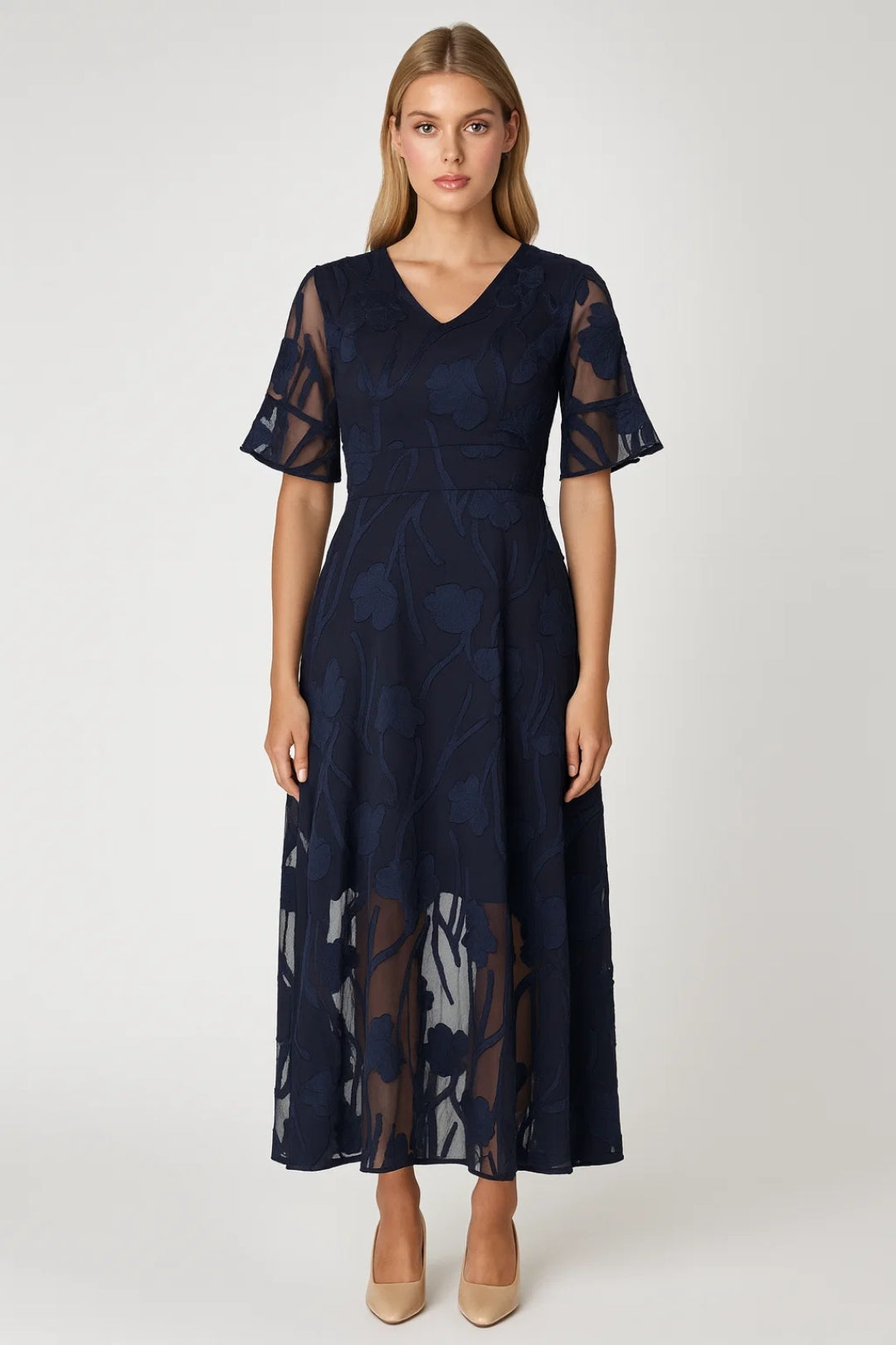 Midi Jurk voor Dames met V-hals en Bloemenprint