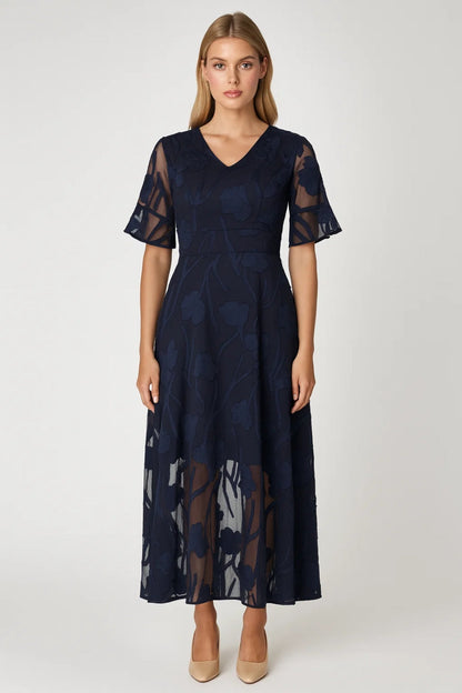 Midi Jurk voor Dames met V-hals en Bloemenprint
